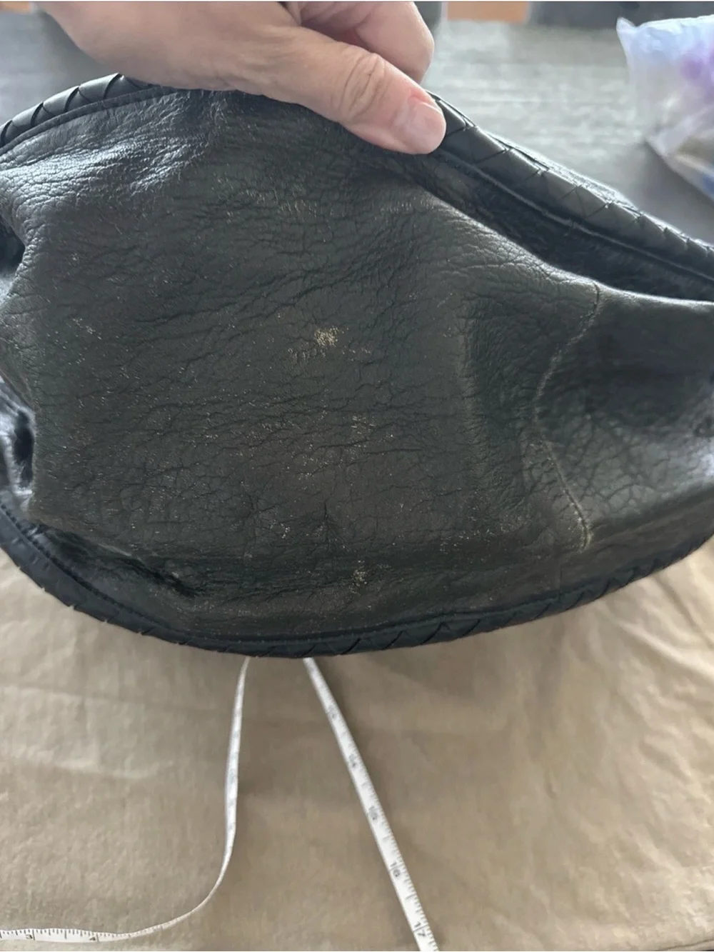 Bottega Veneta Distressed Black Leather Hobo Bag